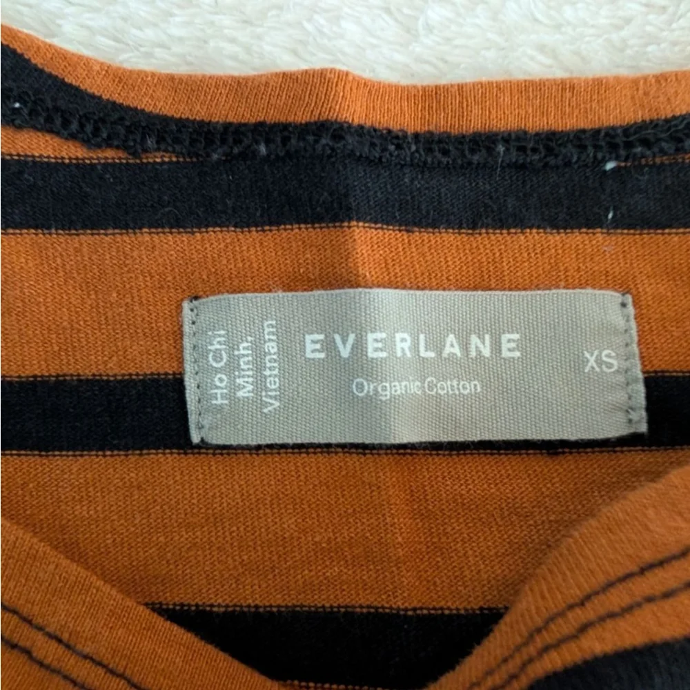 Everlane Long Sleeve Orange Black Striped Tee - XS - Picture 4 of 8